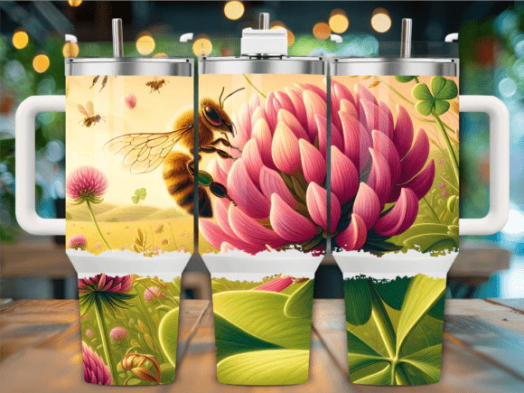 Bee on Pink Flower 40oz Tumbler Wrap