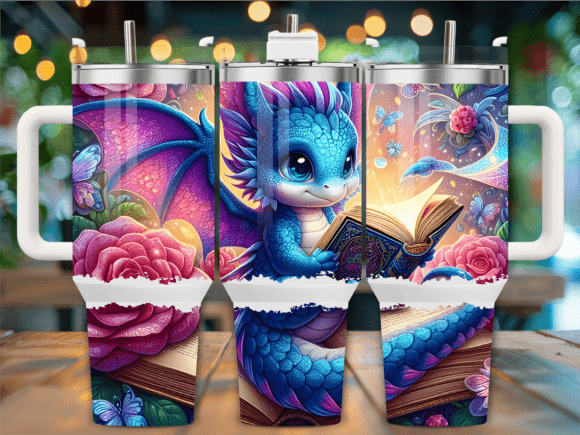 Blue Baby Dragon Reading 40oz Tumbler