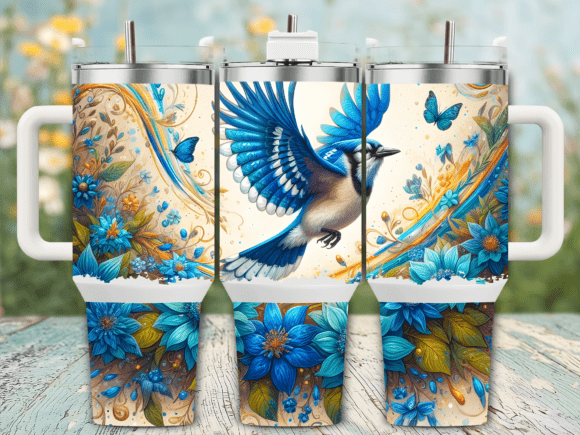 Blue Jay Butterflies 40oz Tumbler Wrap