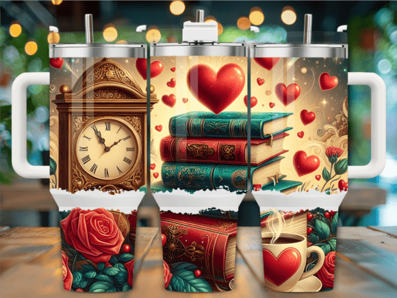 Clock Books Red Hearts 40oz Tumbler Design Review