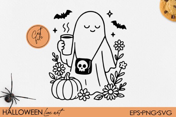 Cozy Ghost with Coffee Clipart SVG