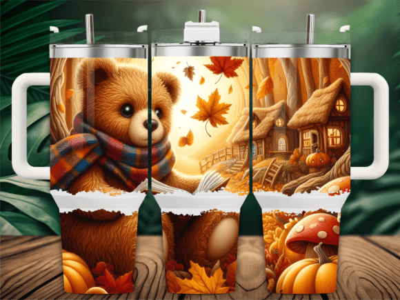 Cute Cozy Autumn Bear Tumbler Wrap