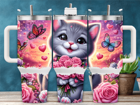 Cute Gray Cat Butterflies 40oz Tumbler