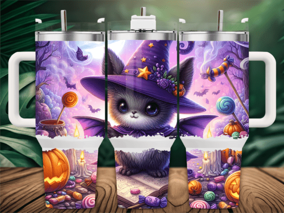 Cute Halloween Cat Witch Tumbler Wrap Design Review