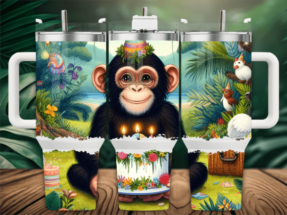 Cute Jungle Monkey Birthday 40oz Tumbler