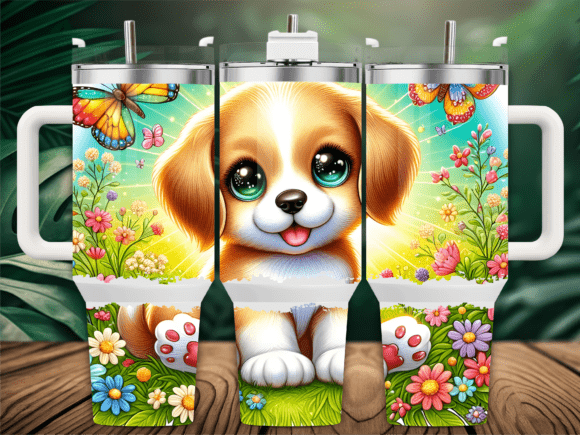 Cute Puppy Spring Floral 40oz Tumbler