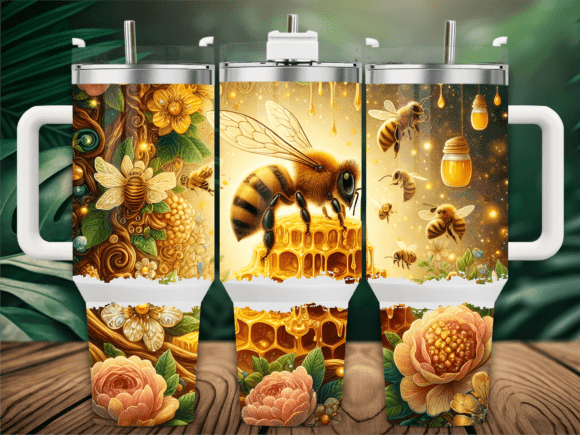 Elegant Bee Rose Flower 40oz Tumbler