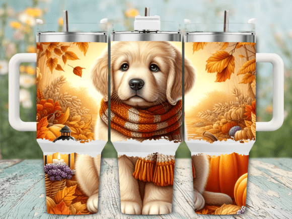 Fall Puppy Leaves Scarf 40oz Tumbler