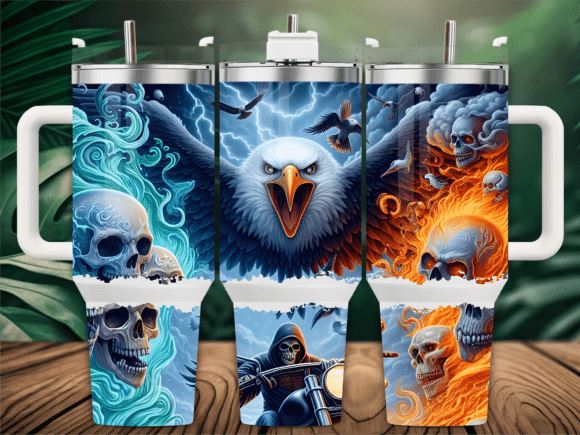 Fierce Eagle Skull Fire 40oz Tumbler PNG