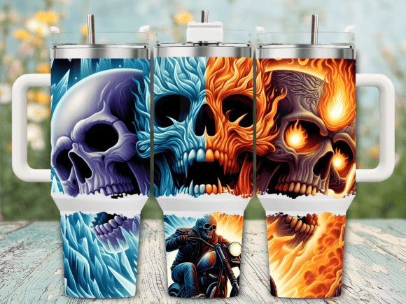Fiery Skull Flames 40oz Tumbler Wrap