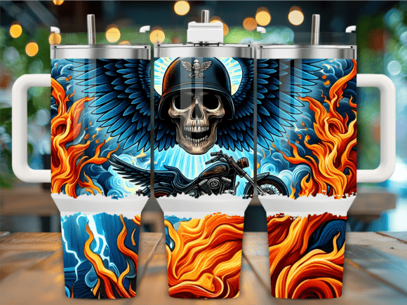 Flaming Skull Viking Tumbler Wrap