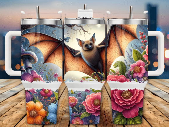 Floral Bat Flower Halloween 40oz Tumbler