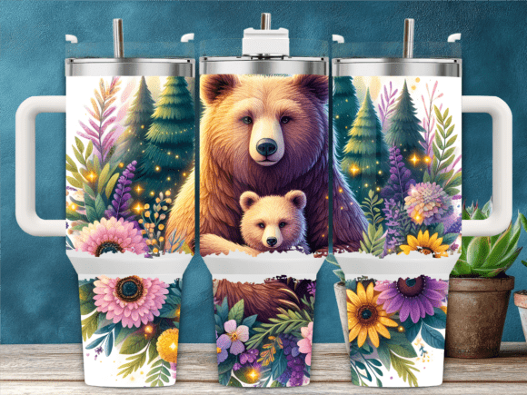 Floral Mama Bear with Cub 40oz Tumbler