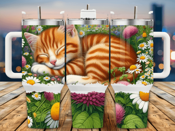 Ginger Cat Sleeping Flowers 40oz Tumbler