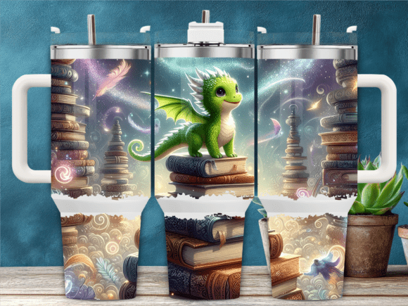 Green Dragon on Books 40oz Tumbler Wrap