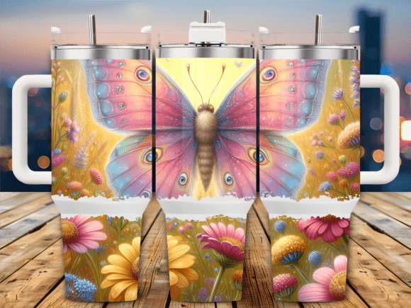 Pastel Butterfly Flowers 40oz Tumbler