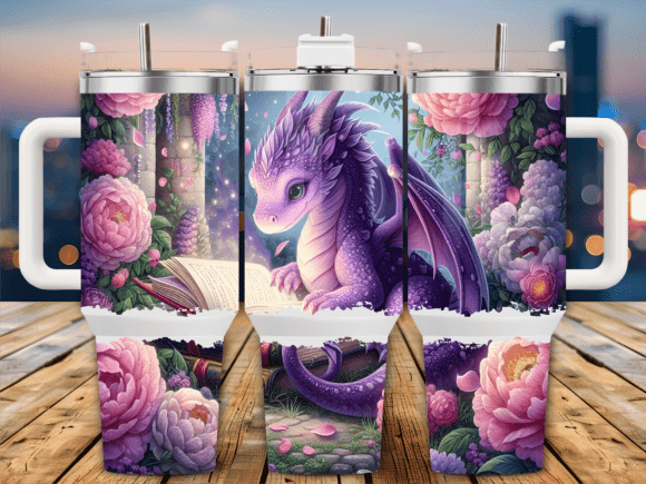 Purple Dragon with Roses 40oz Tumbler