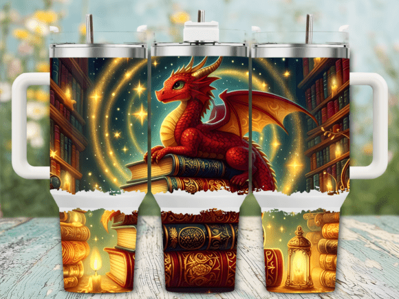 Red Dragon on Books 40oz Tumbler Wrap