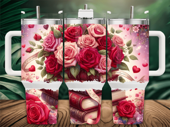 Romantic Roses Book 40oz Tumbler Wrap