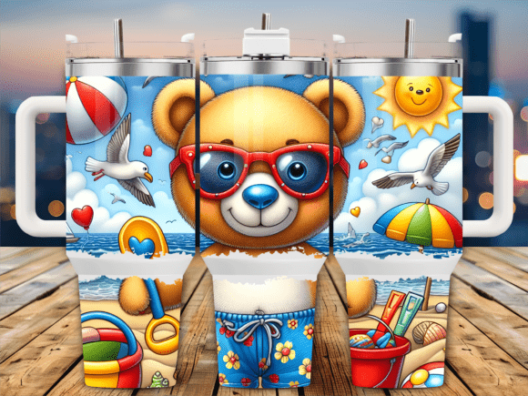 Summer Beach Bear Fun 40oz Tumbler Wrap