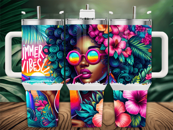 Summer Vibes Tropical Girl 40oz Tumbler