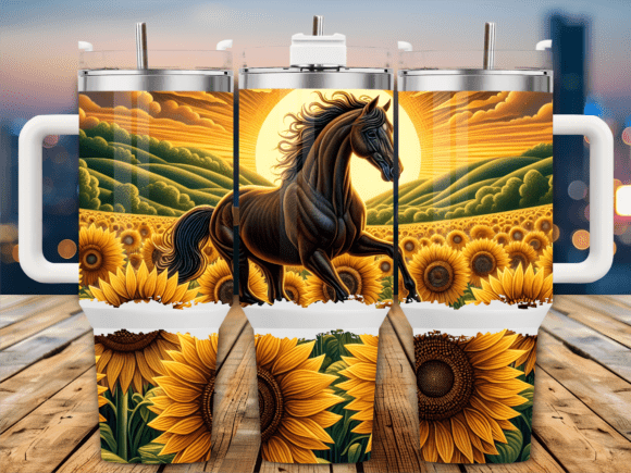 Sunflower Field Black Horse Tumbler Wrap Design Review