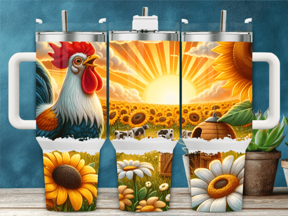 Sunrise Rooster Sunflowers 40oz Tumbler