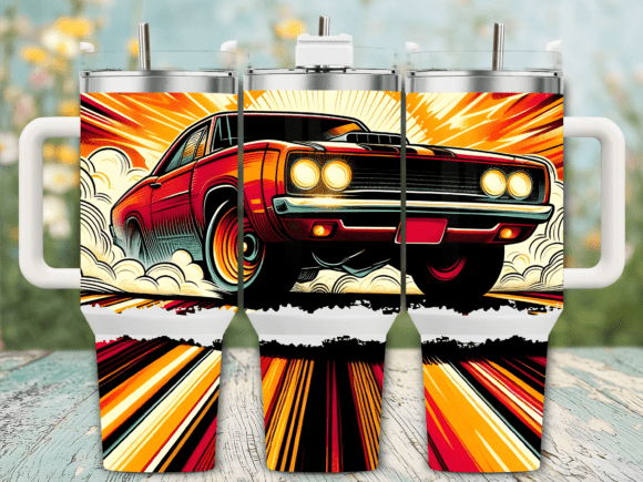 Vintage Red Muscle Car Tumbler Wrap